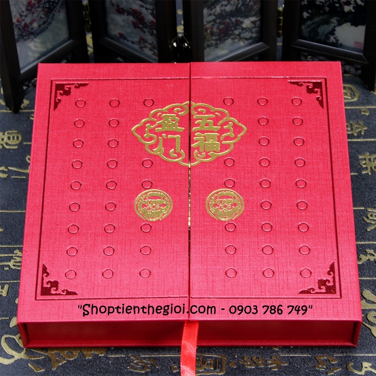 Hộp quà Ngũ Phúc - Phúc Lộc Thọ Tài Hỷ Mạ Vàng 24k